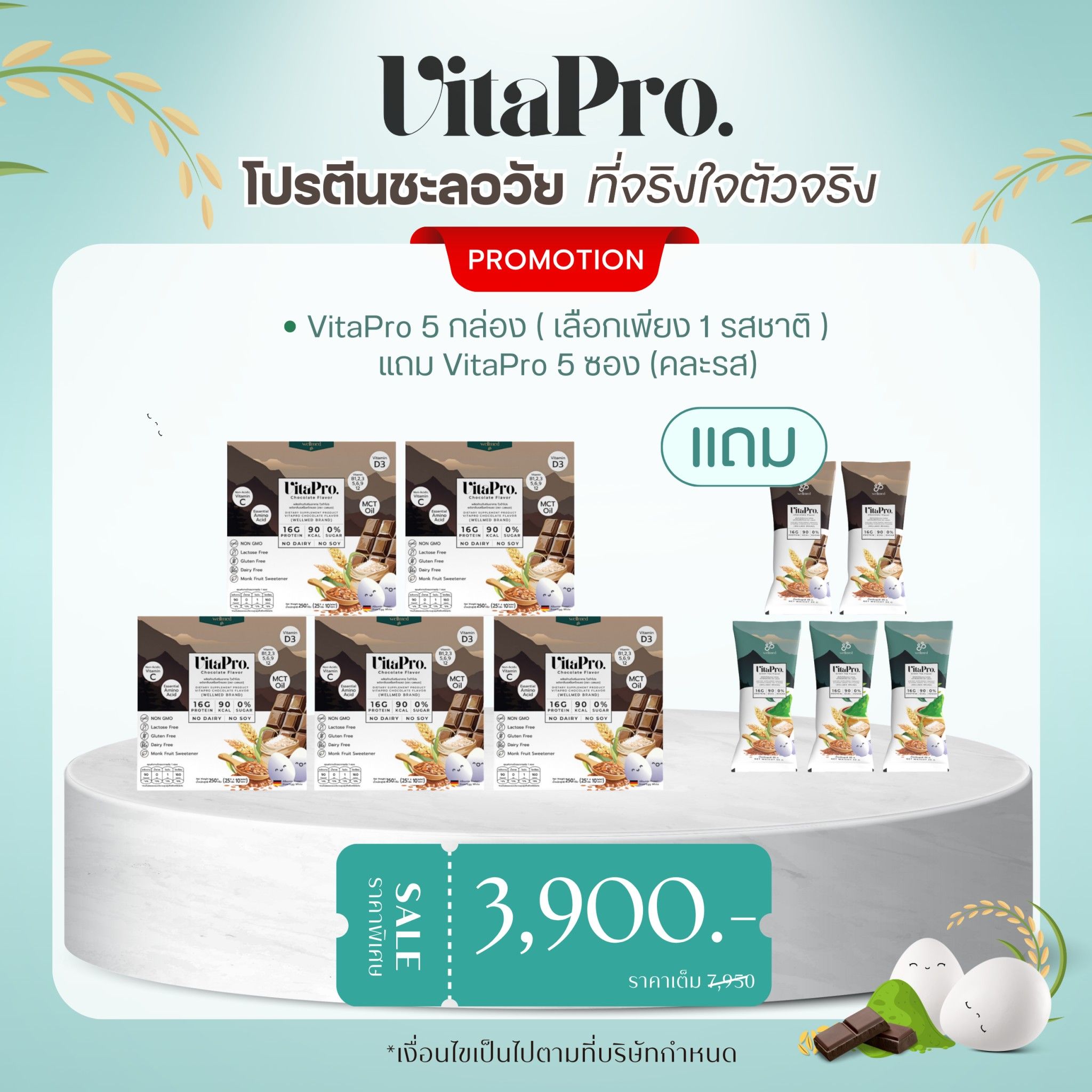 VitaPro 5 กล่อง (เลือกเพียง 1 รสชาติ) แถม VitaPro 5 ซอง (คละรส)